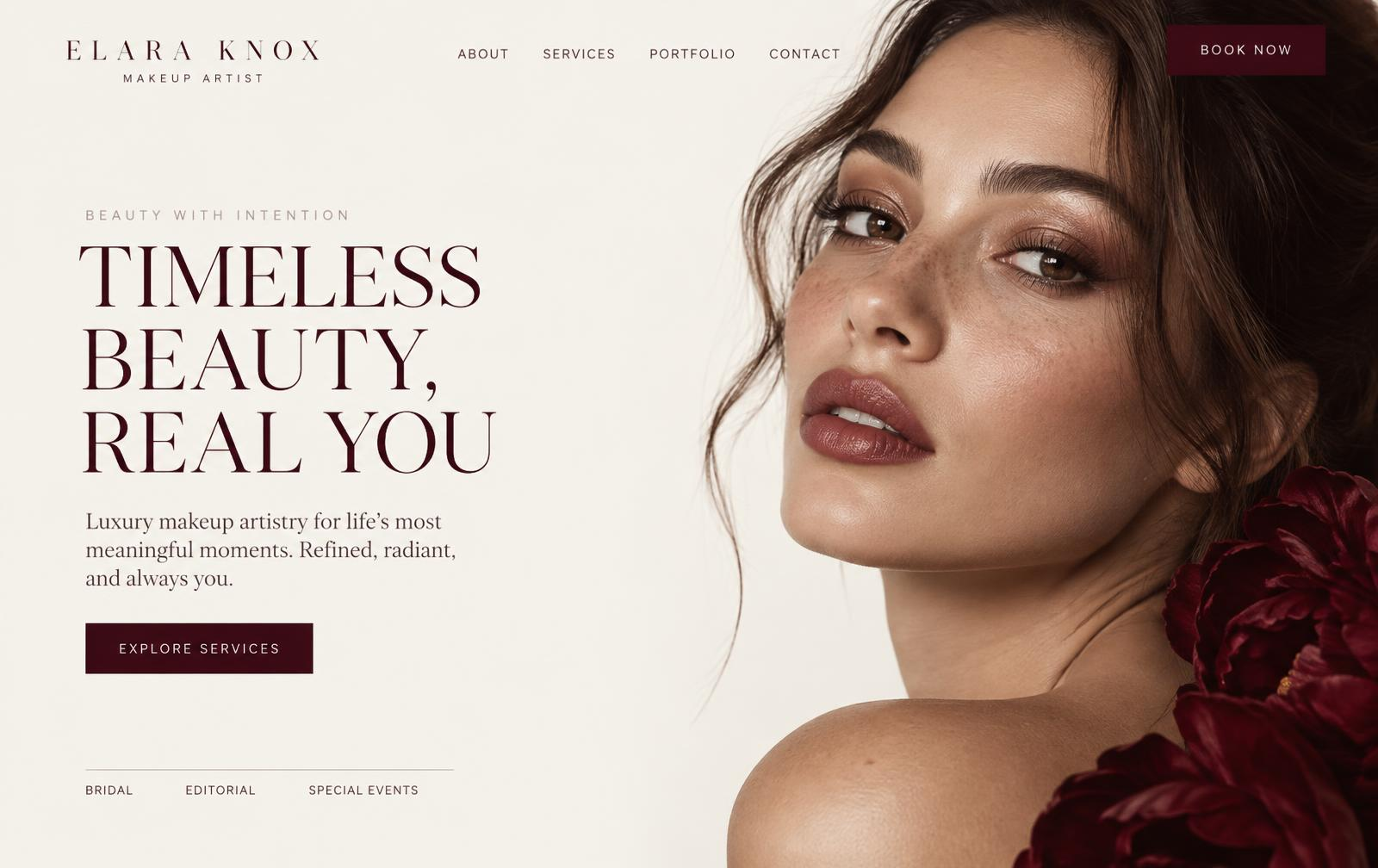 Website design for a makeup artist shown on a laptop screen
